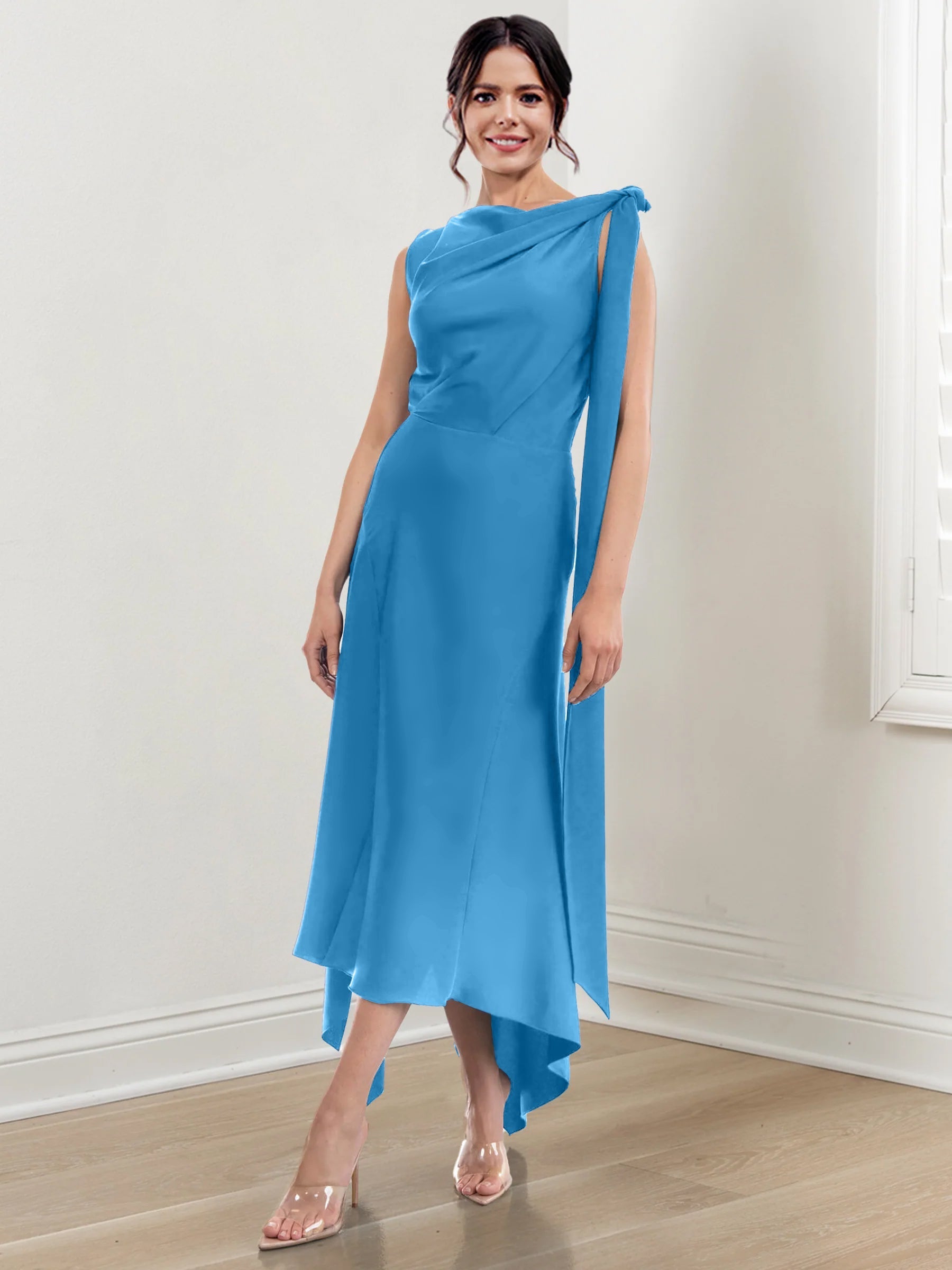 Sheath/Column Jewel Neck Tea-Length Mother of the Bride Dresses