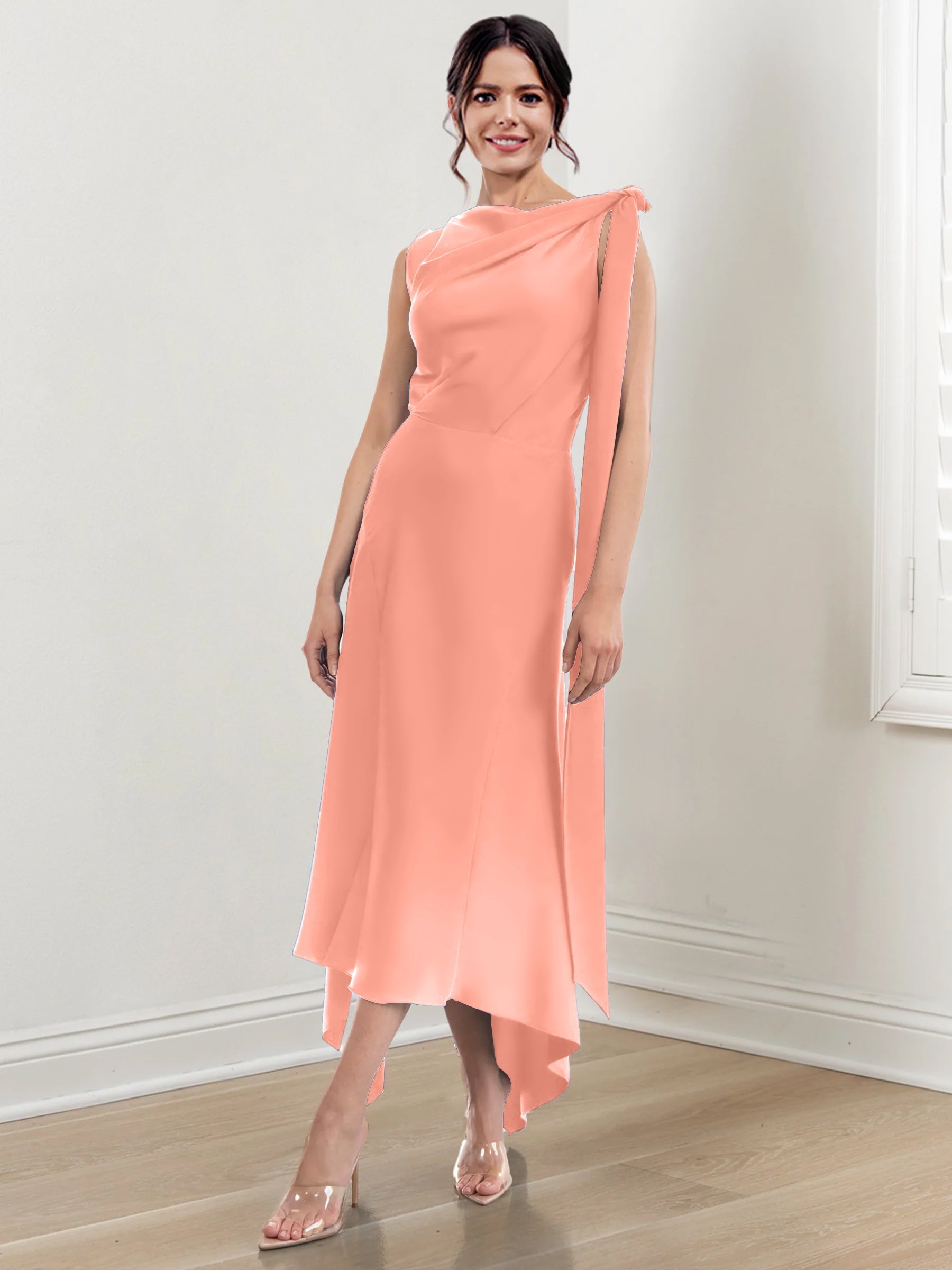 Sheath/Column Jewel Neck Tea-Length Mother of the Bride Dresses