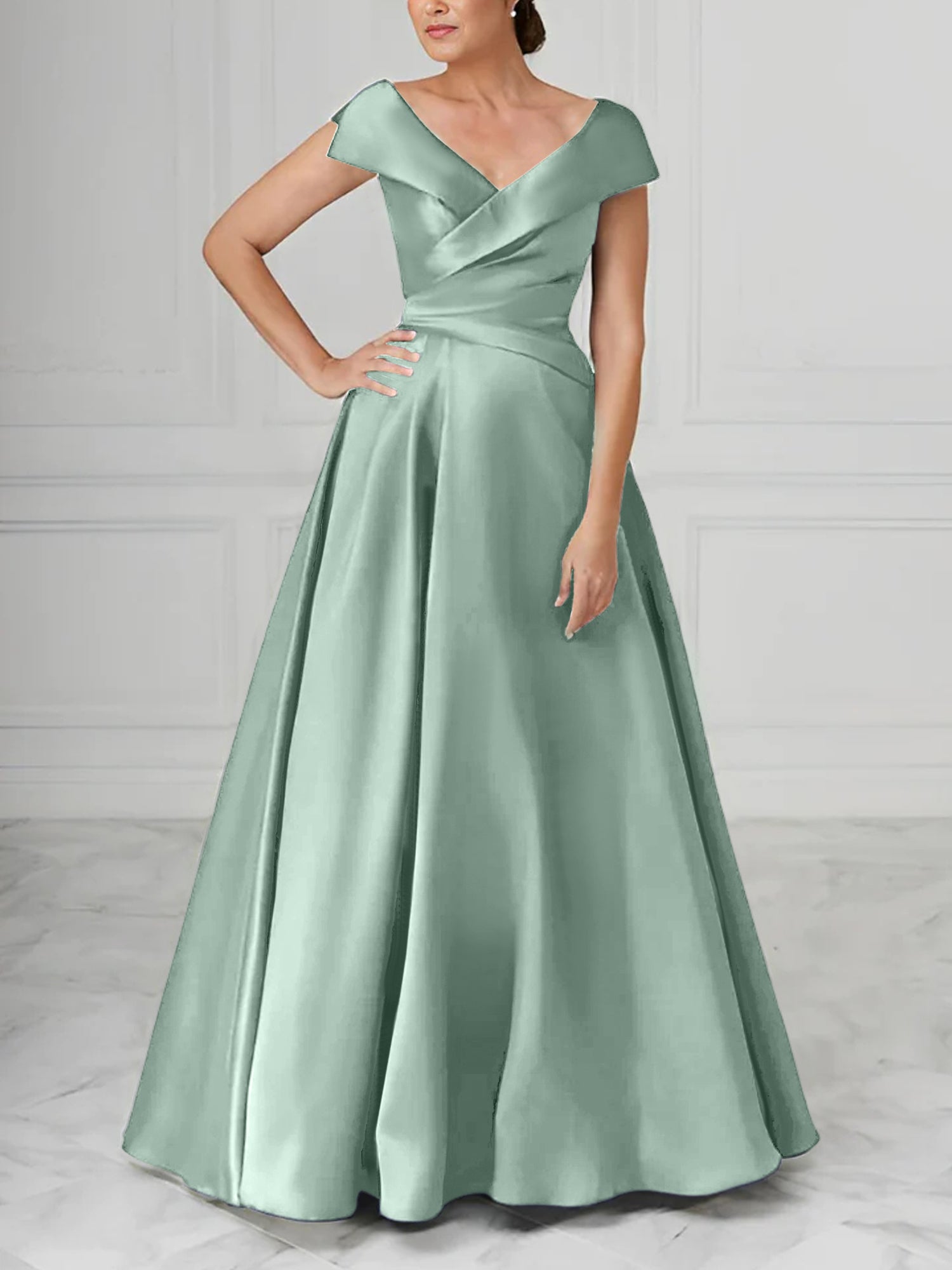 A-Line/Princess V-Neck Satin Mother of the Bride Dresses with Ruched