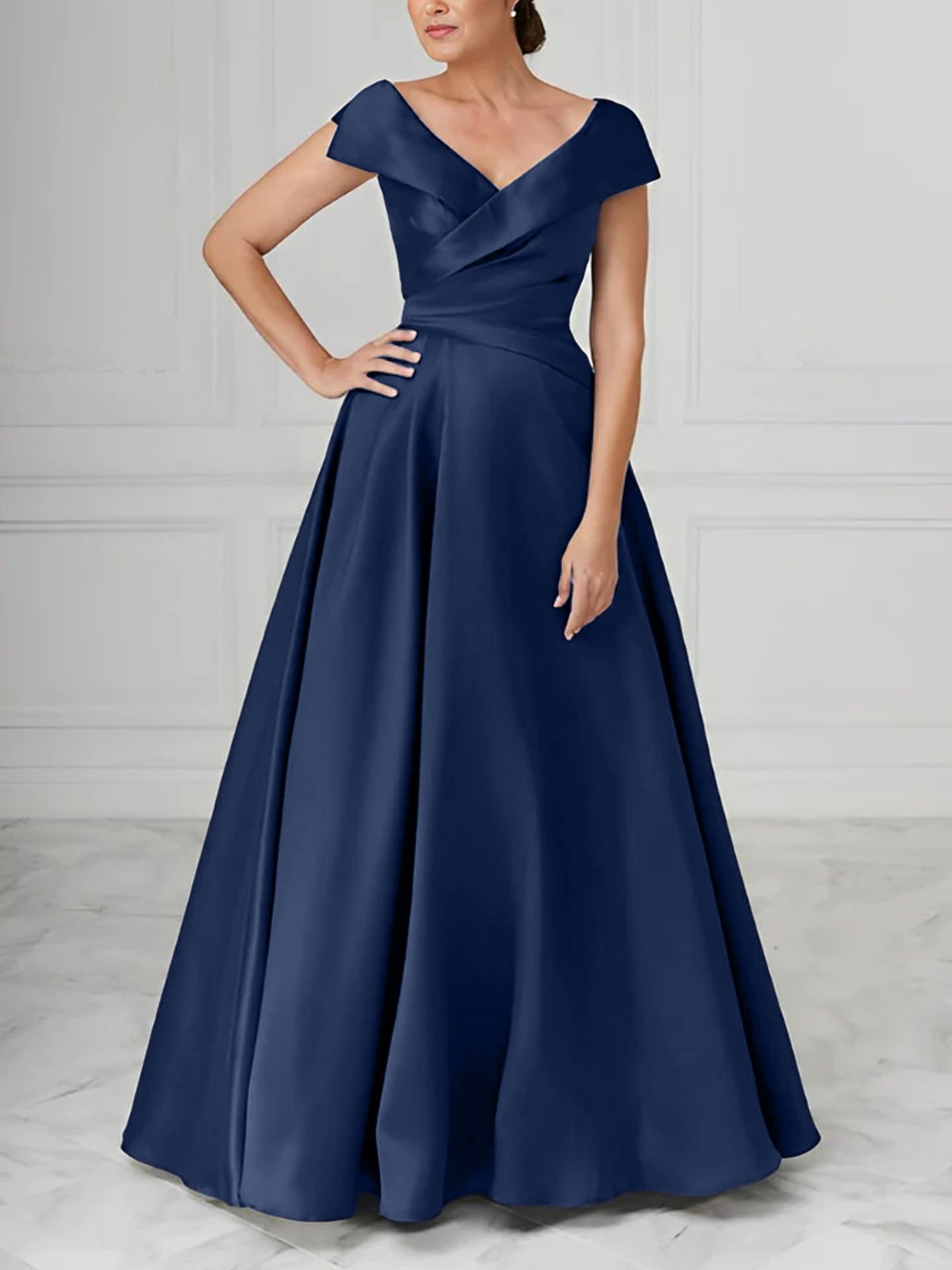 A-Line/Princess V-Neck Satin Mother of the Bride Dresses with Ruched