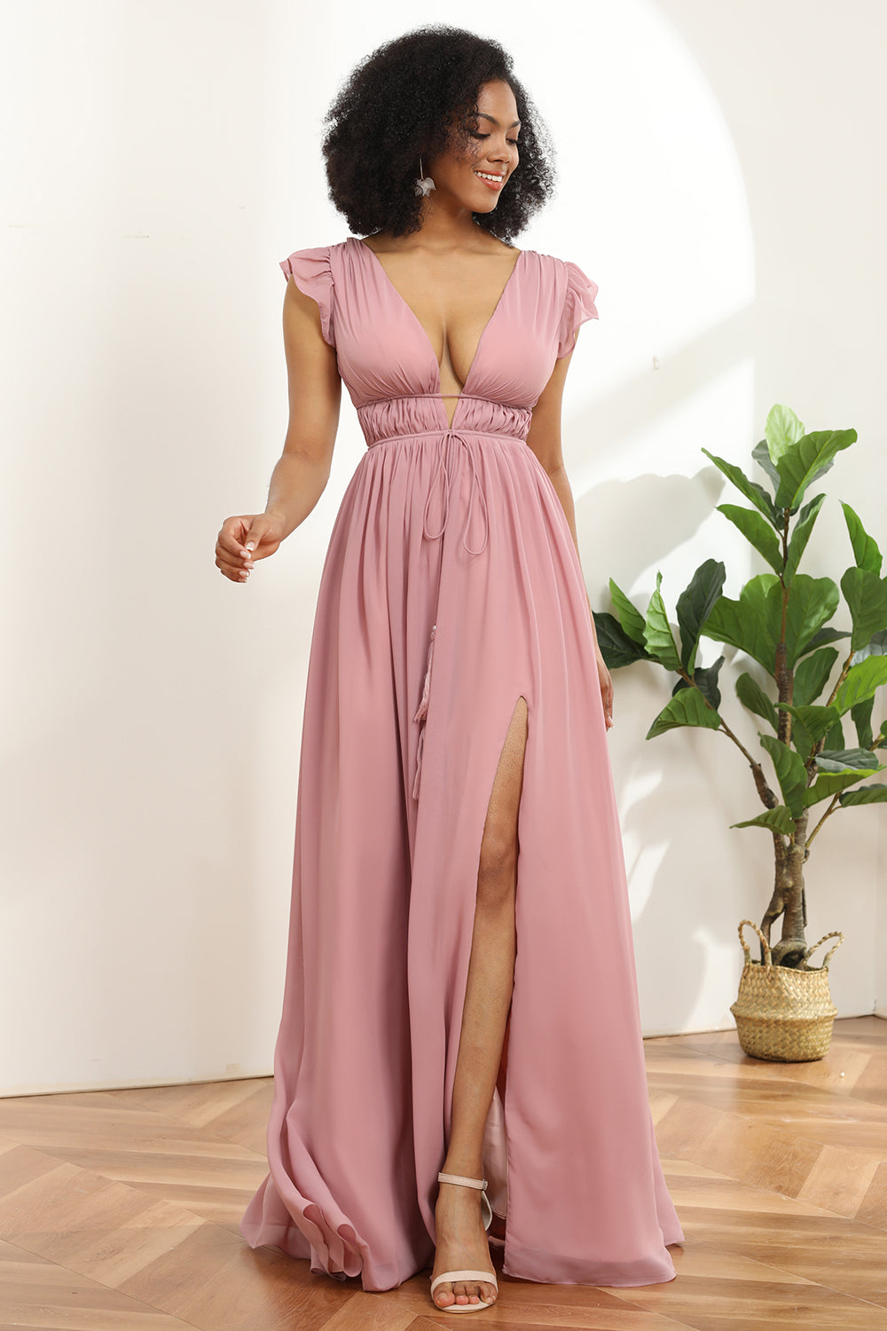 A line Blush Chiffon Bridesmaid Dress