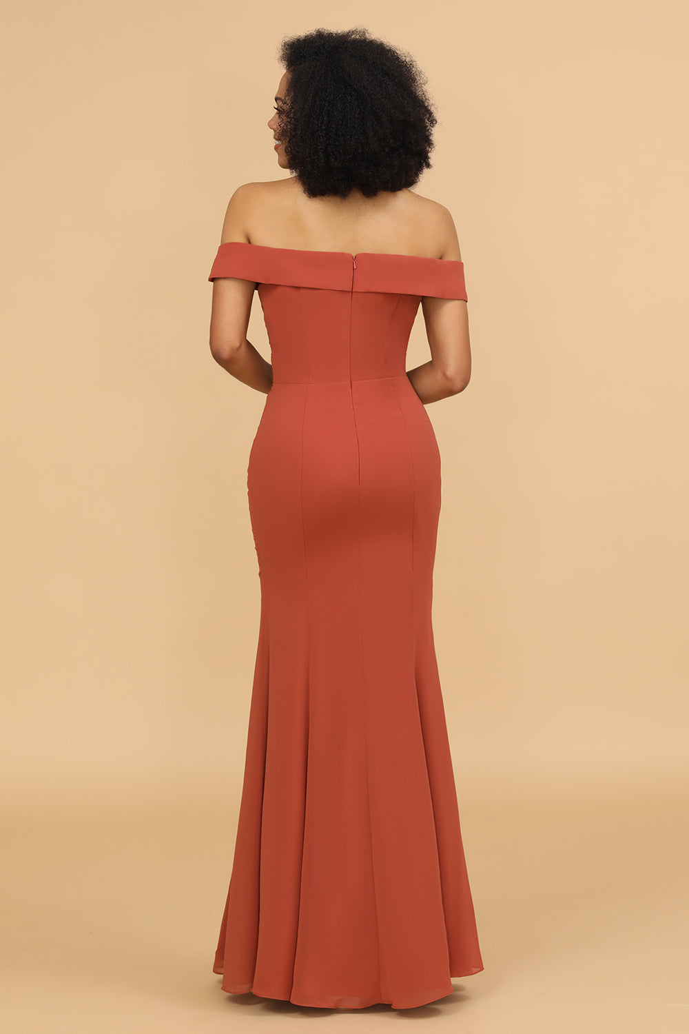 Terracotta Off The Shoulder Mermaid Bridesmaid Dress