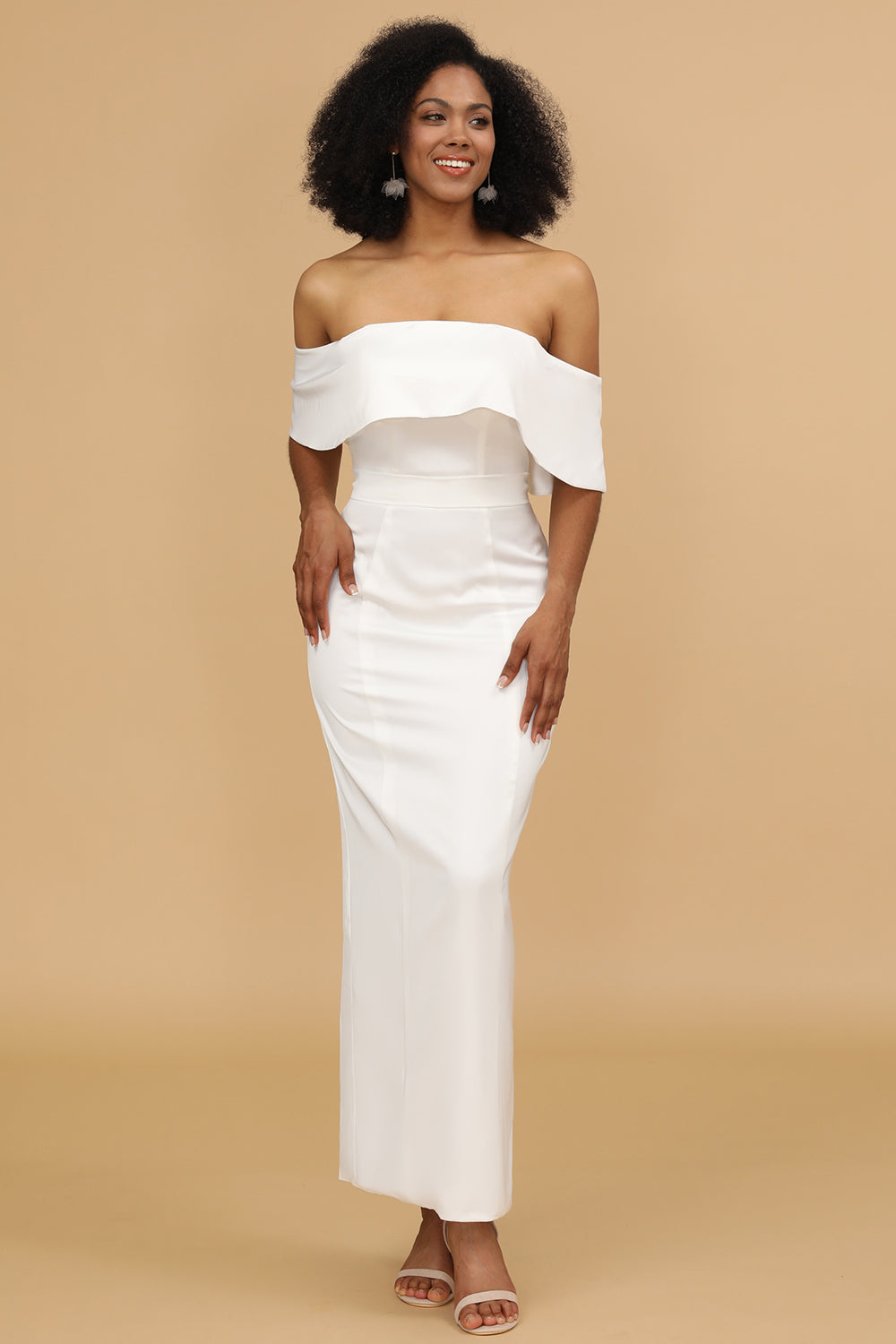 White Off The Shoulder Mermaid Bridesmaid Dress