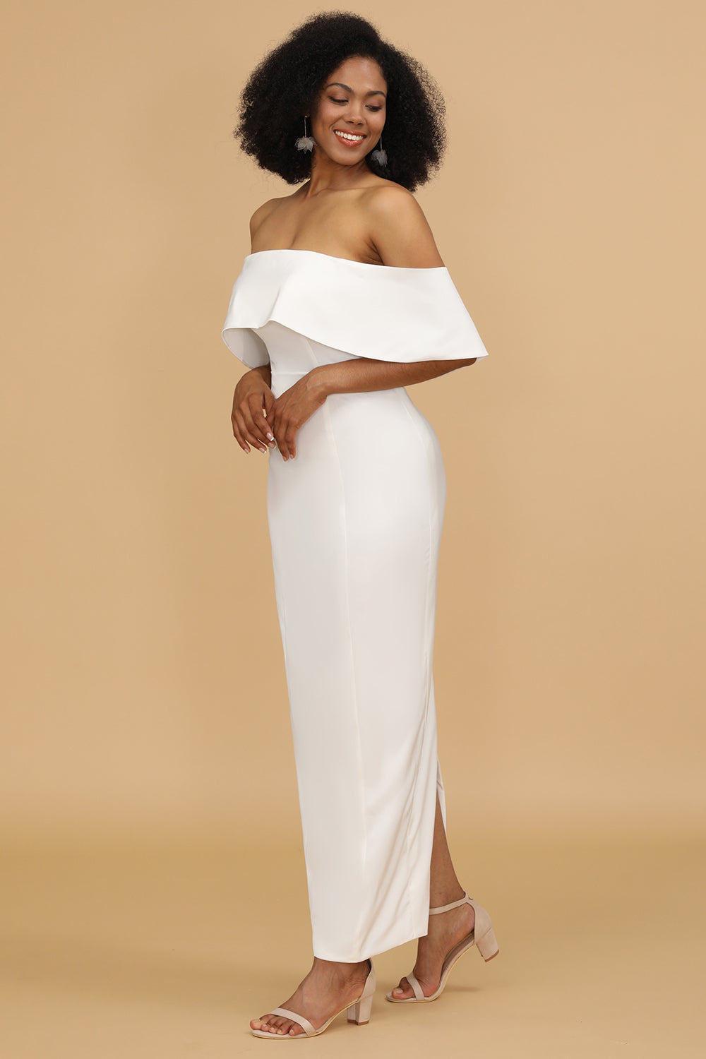 White Off The Shoulder Mermaid Bridesmaid Dress