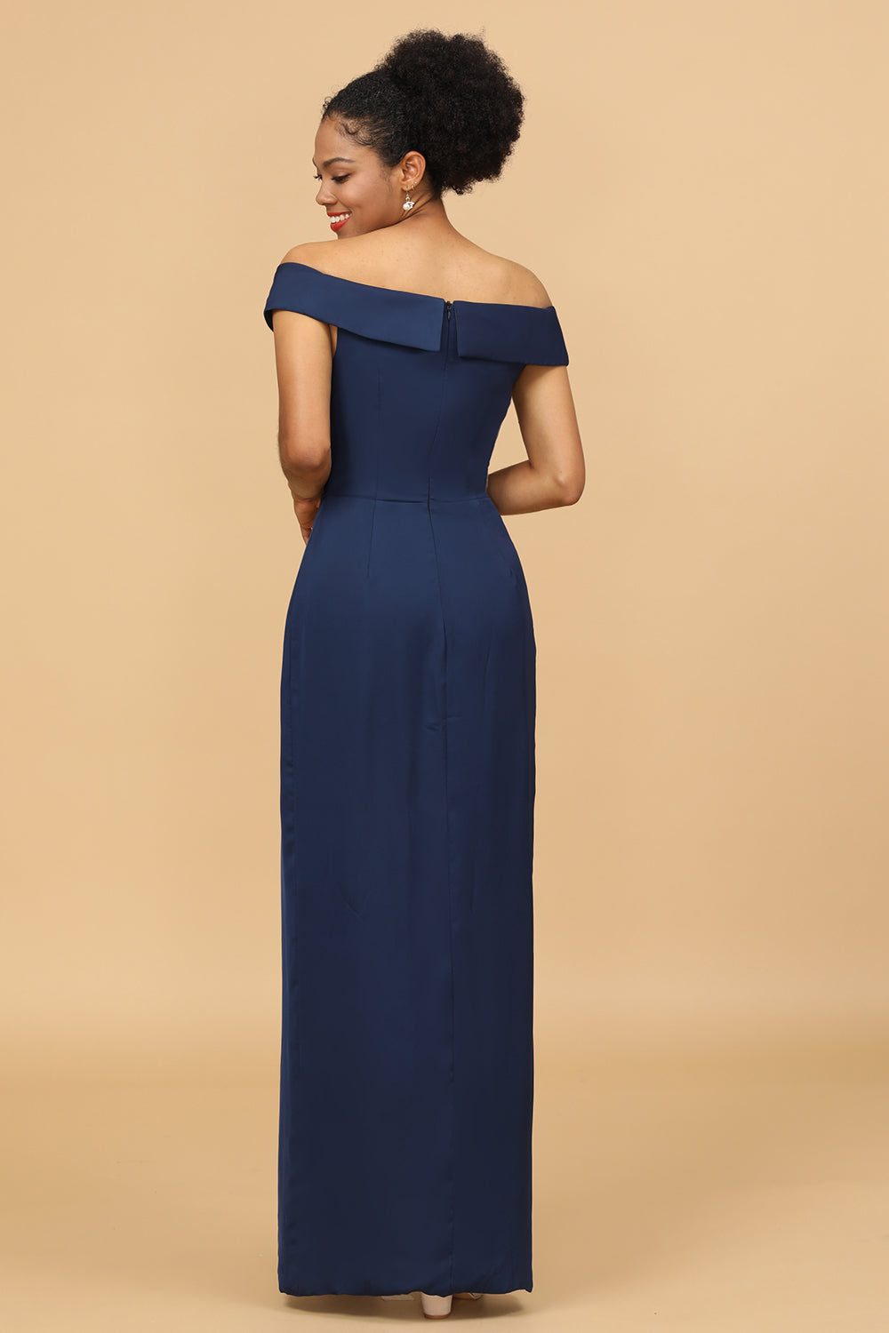 Navy Off The Shoulder Sheath Bridesmaid Dress