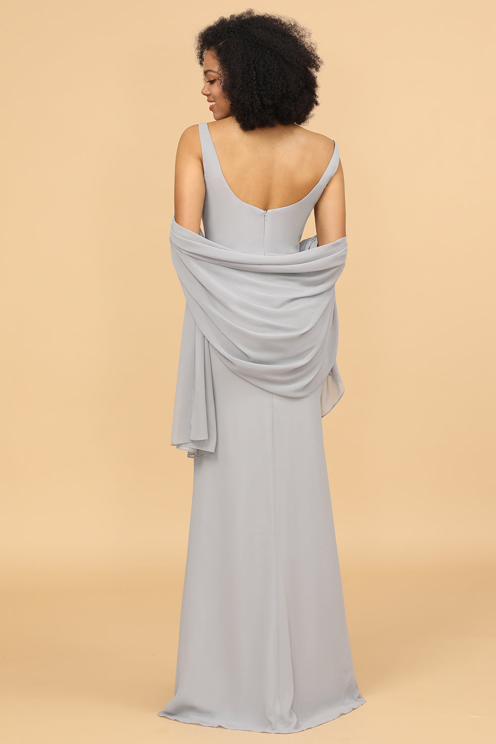 Grey Mermaid Square Neckline Bridesmaid Dress