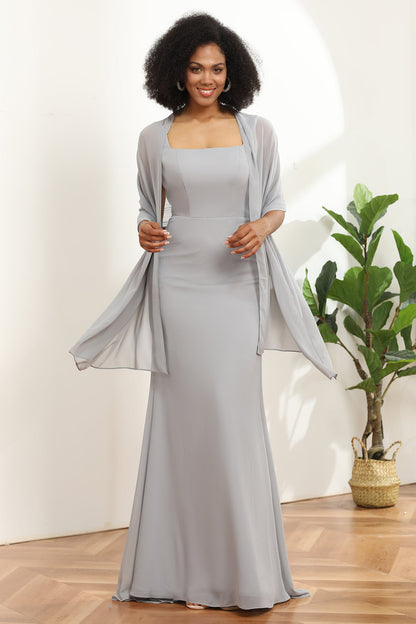 Grey Mermaid Square Neckline Bridesmaid Dress