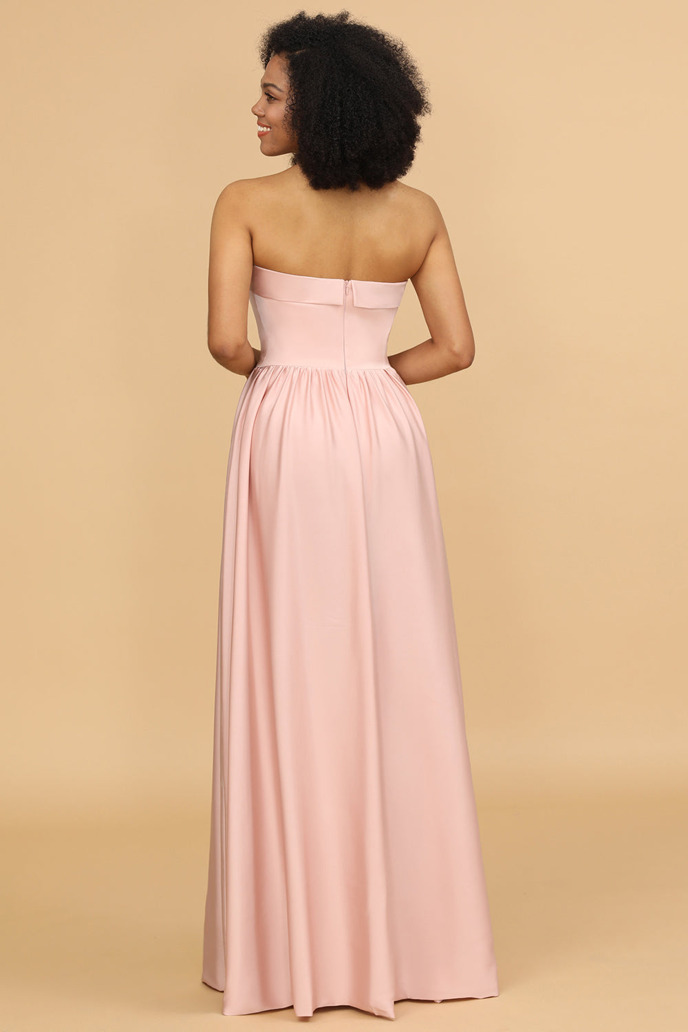 Off-the-Shoulder Floor-Length Satin Bridesmaid Dress With Pocket