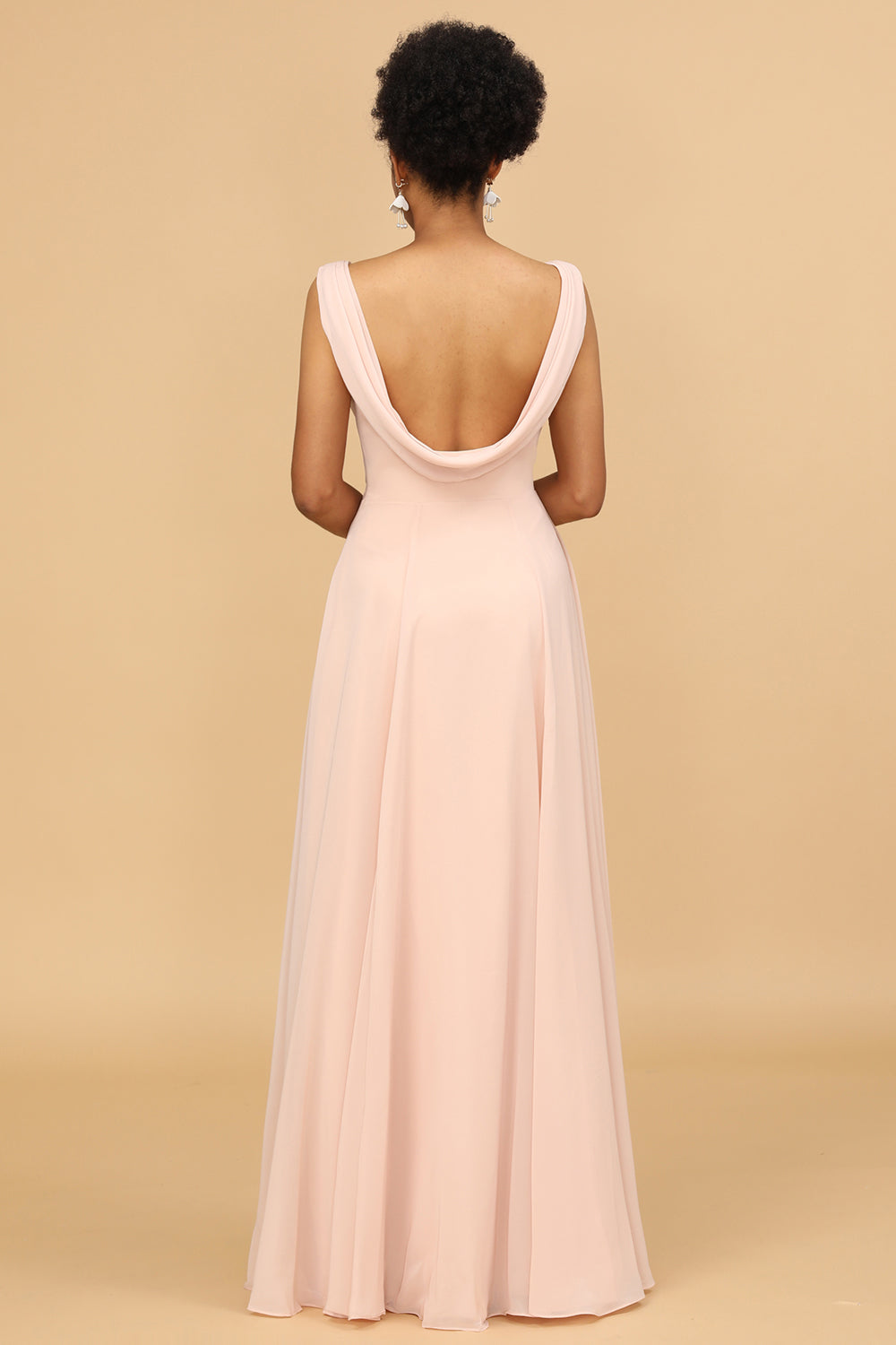 Blush V-neck Open Back Bridesmaid Dress