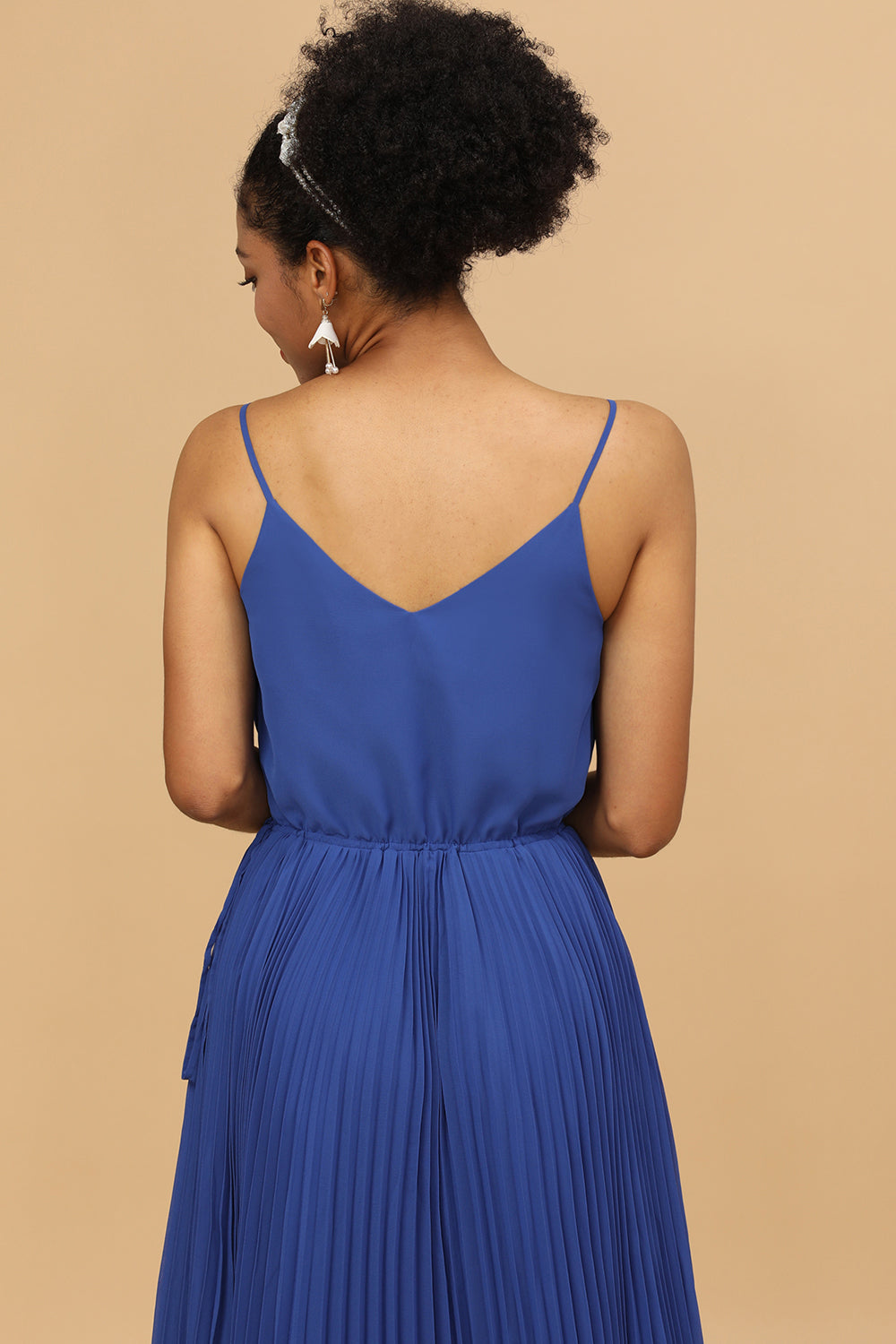 A Line Spaghetti Straps Royal Blue Tea Length Bridesmaid Dress