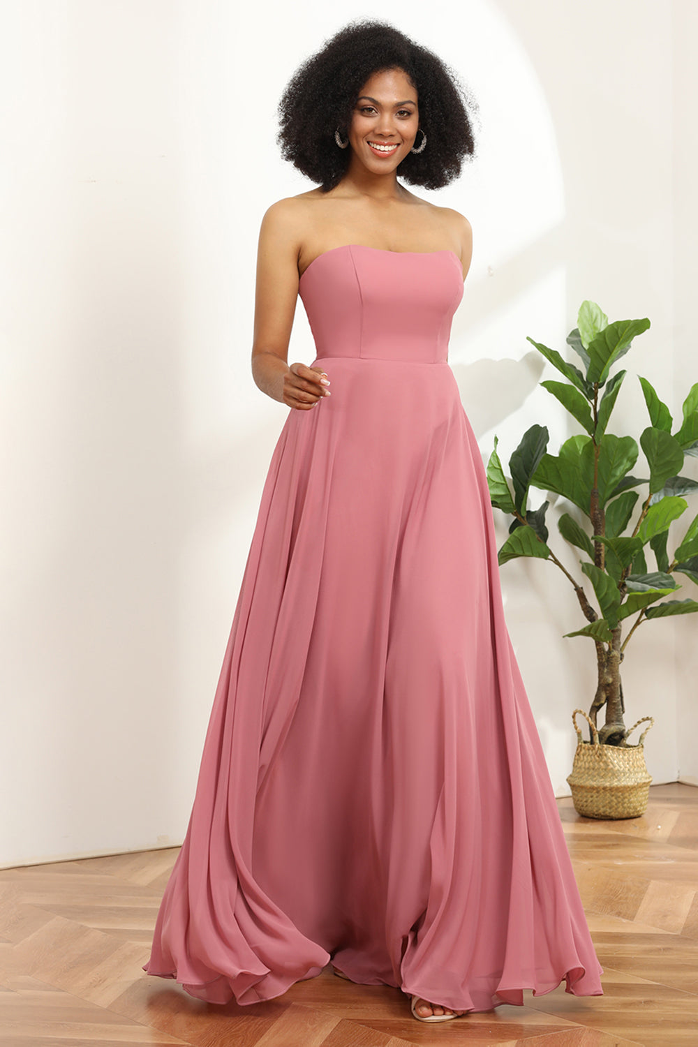 Chiffon A Line Blush Bridesmaid Dress