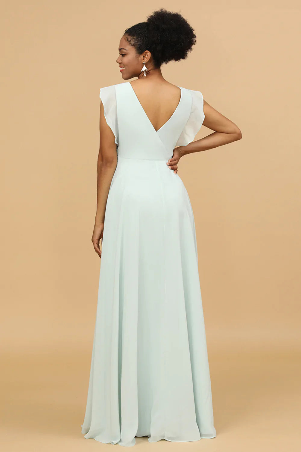 Mint Chiffon V-Neck A-Line Bridesmaid Dress