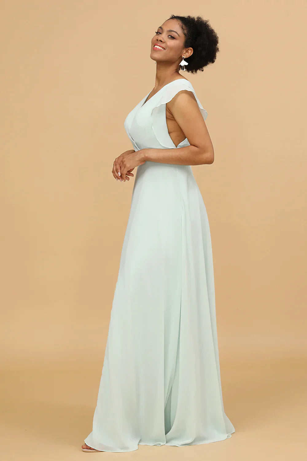 Mint Chiffon V-Neck A-Line Bridesmaid Dress