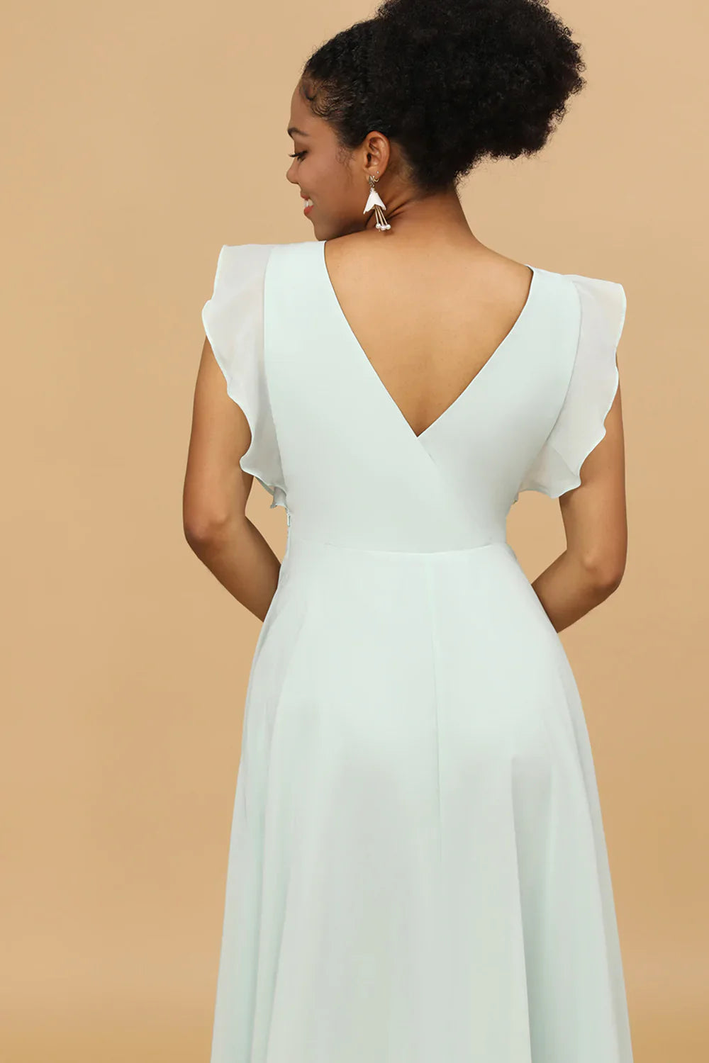 Mint Chiffon V-Neck A-Line Bridesmaid Dress