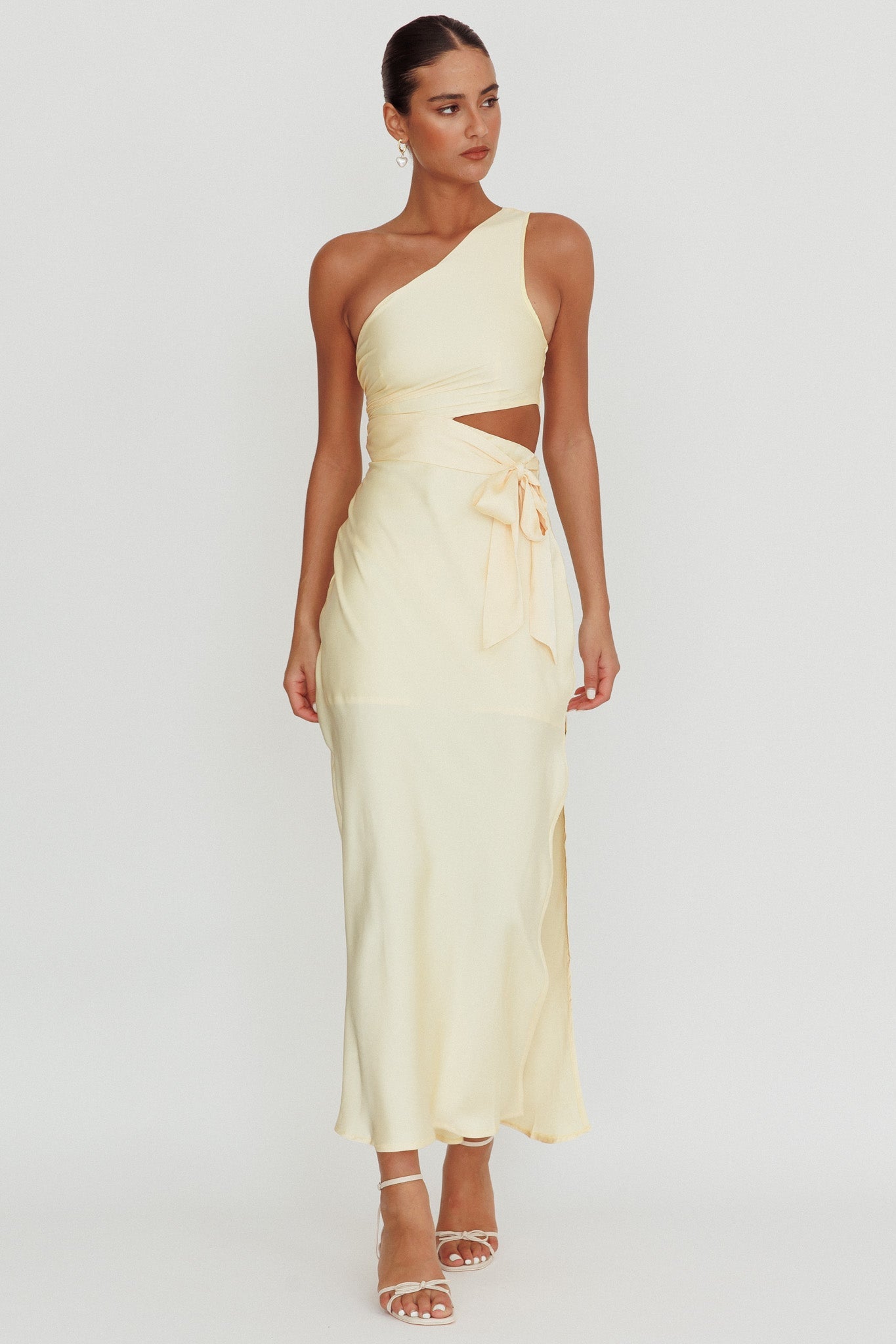 Abloom One Shoulder Satin Maxi Dress Butter