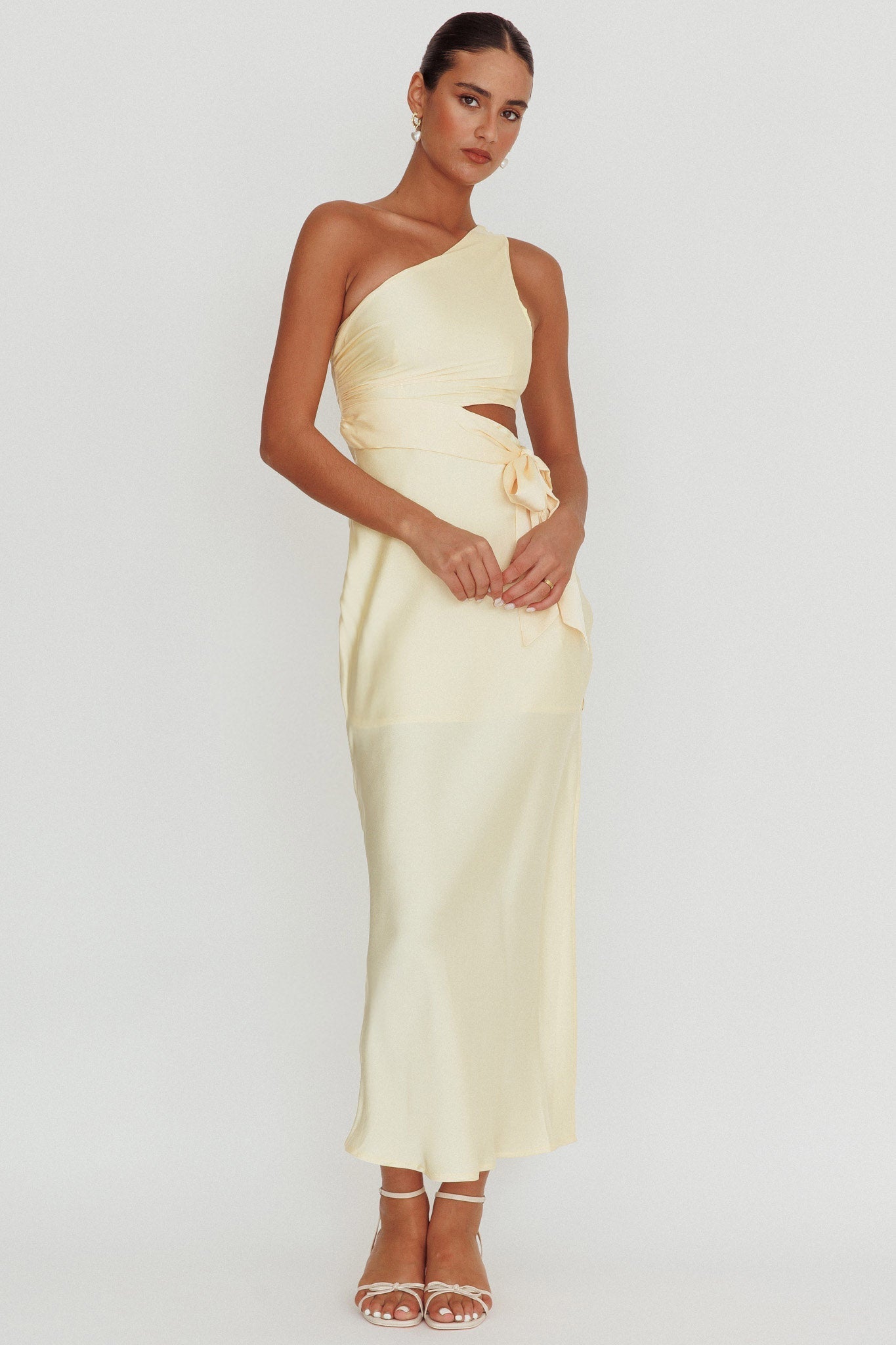 Abloom One Shoulder Satin Maxi Dress Butter