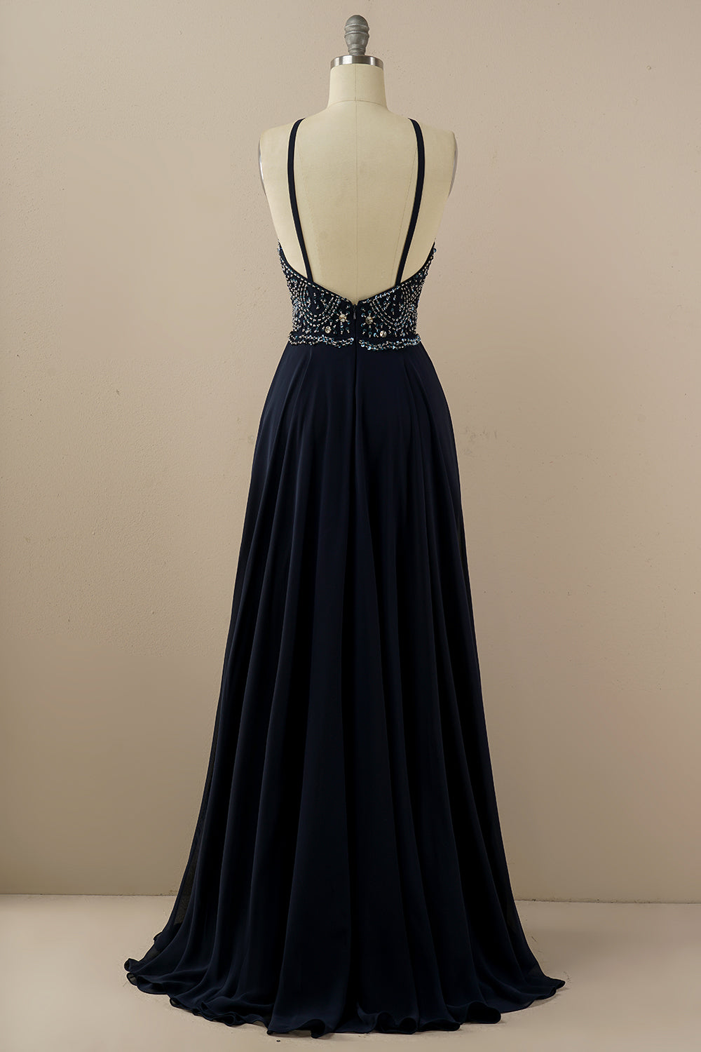 Halter Beaded Backless Prom Dress