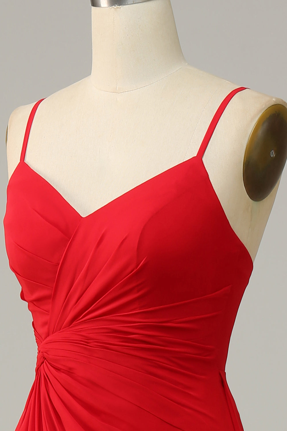 Red Spaghetti Straps A Line Bridesmaid Dress