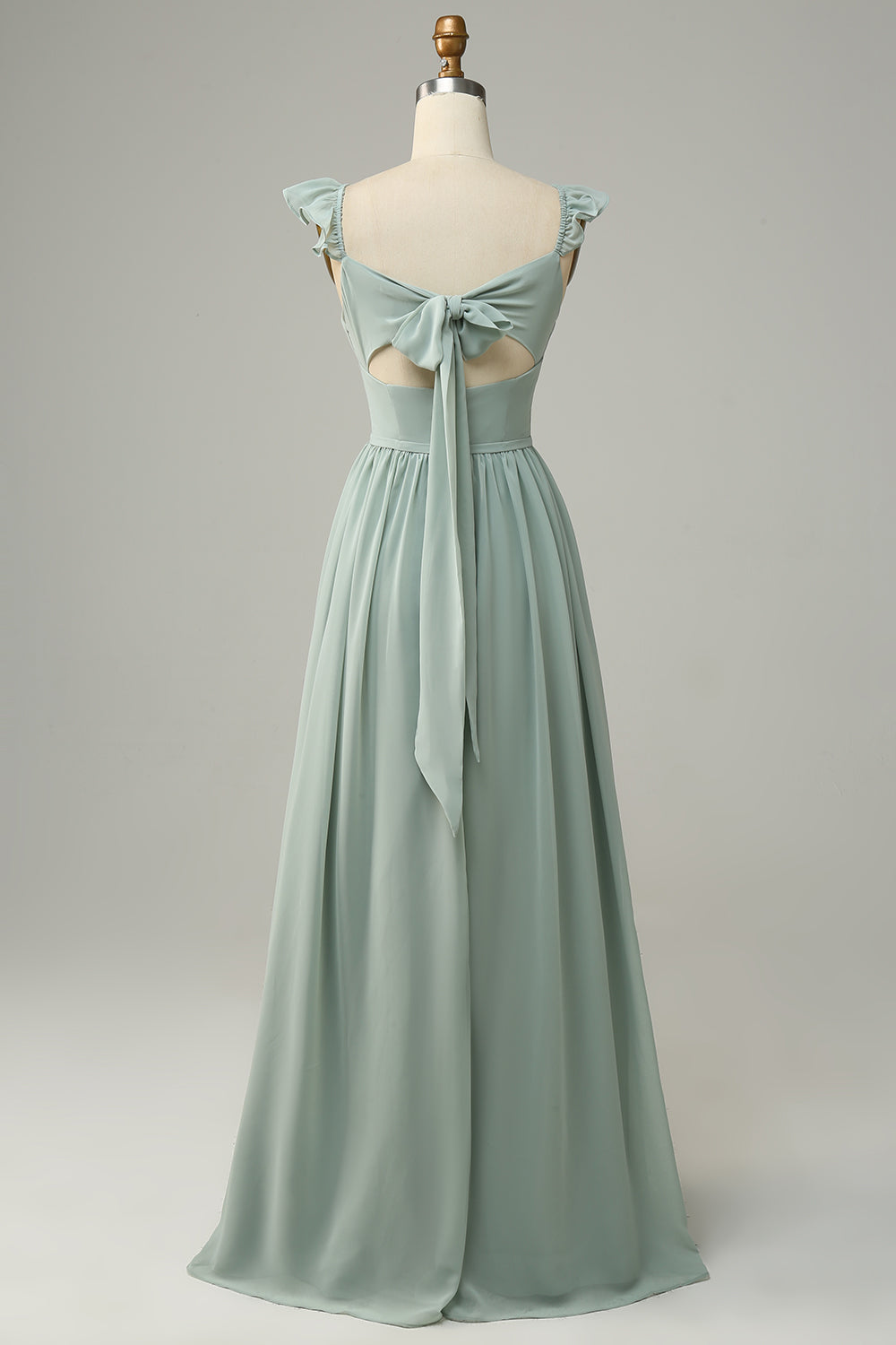 A Line Dusty Sage Ruffles Bridesmaid Dress