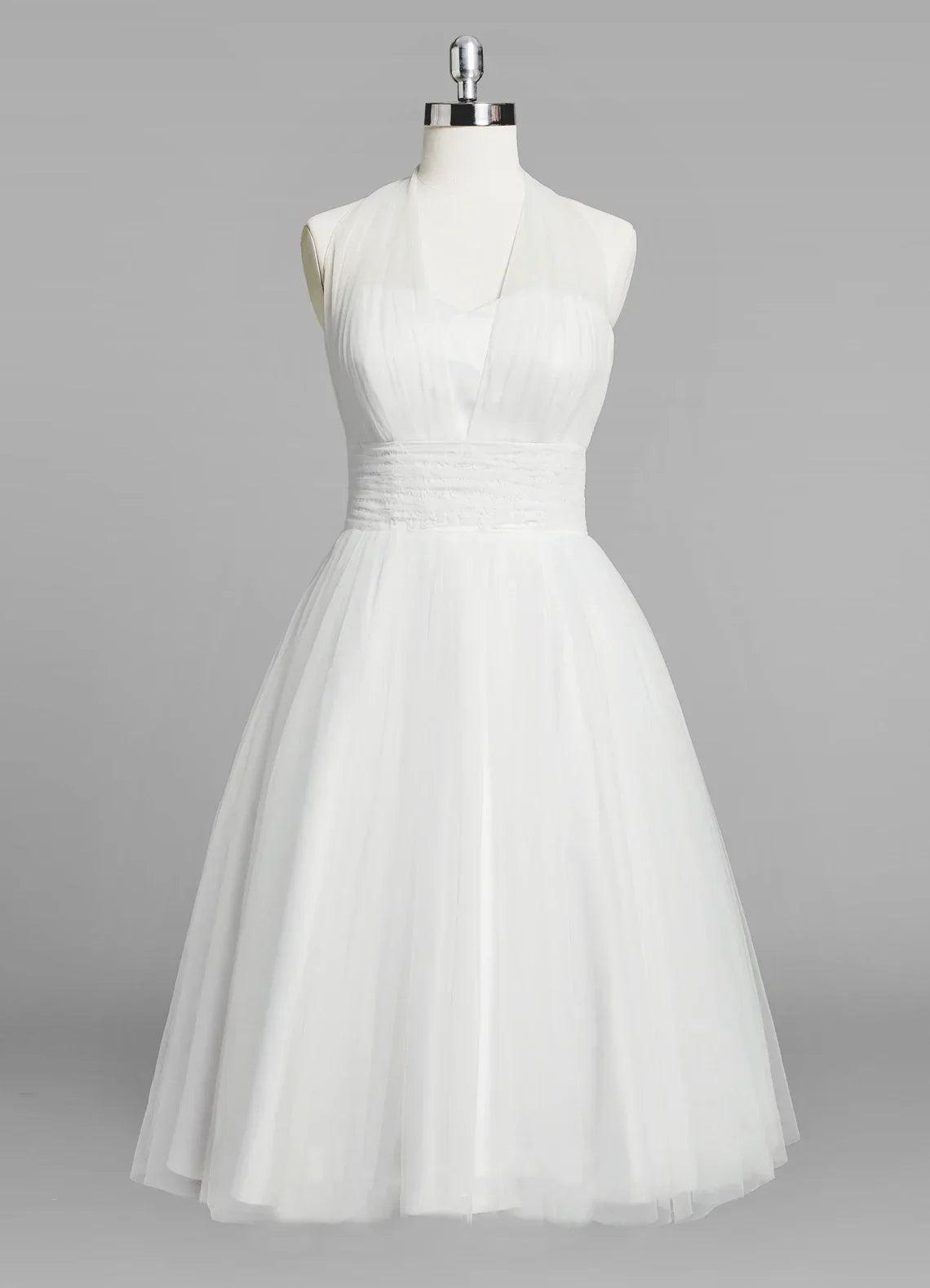 Halter A-Line Short Tulle Wedding Dress With Ruching