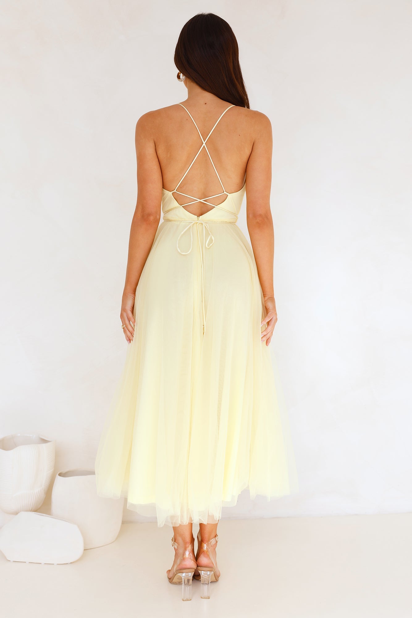 Signal My Way Tulle Midi Dress Yellow