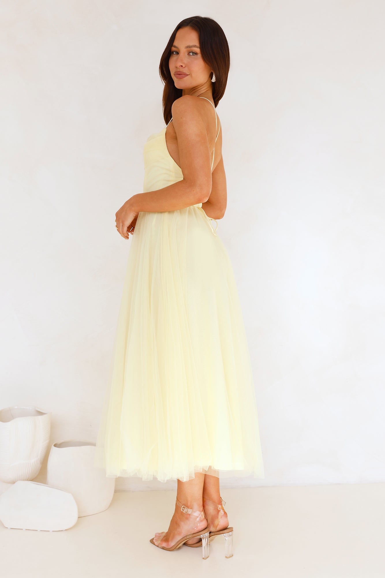 Signal My Way Tulle Midi Dress Yellow