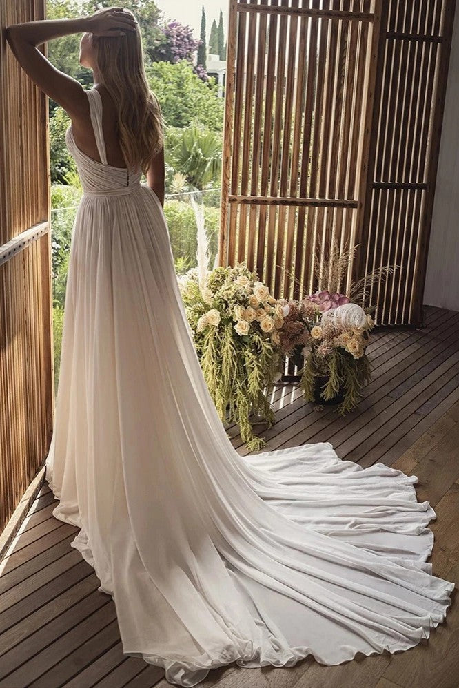 Stephany | Bohemian A-Line Long Chiffon Sweetheart Wedding Dresses