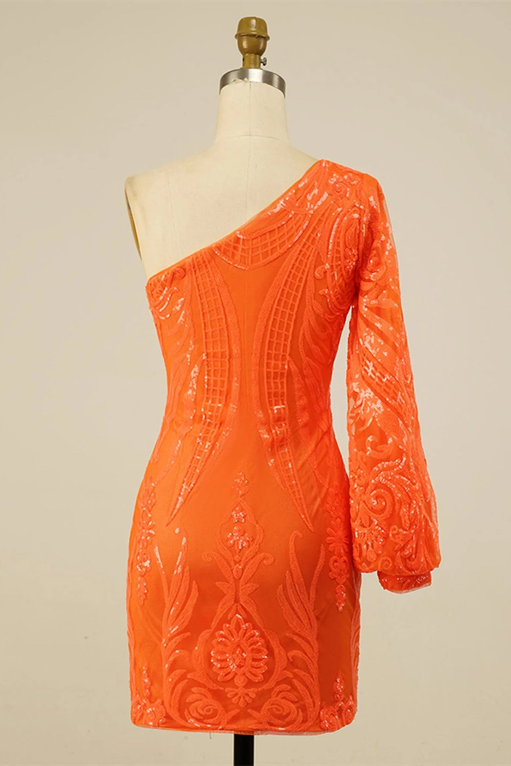 Bodycon One Shoulder Orange Sequins Short Homecoming Dress