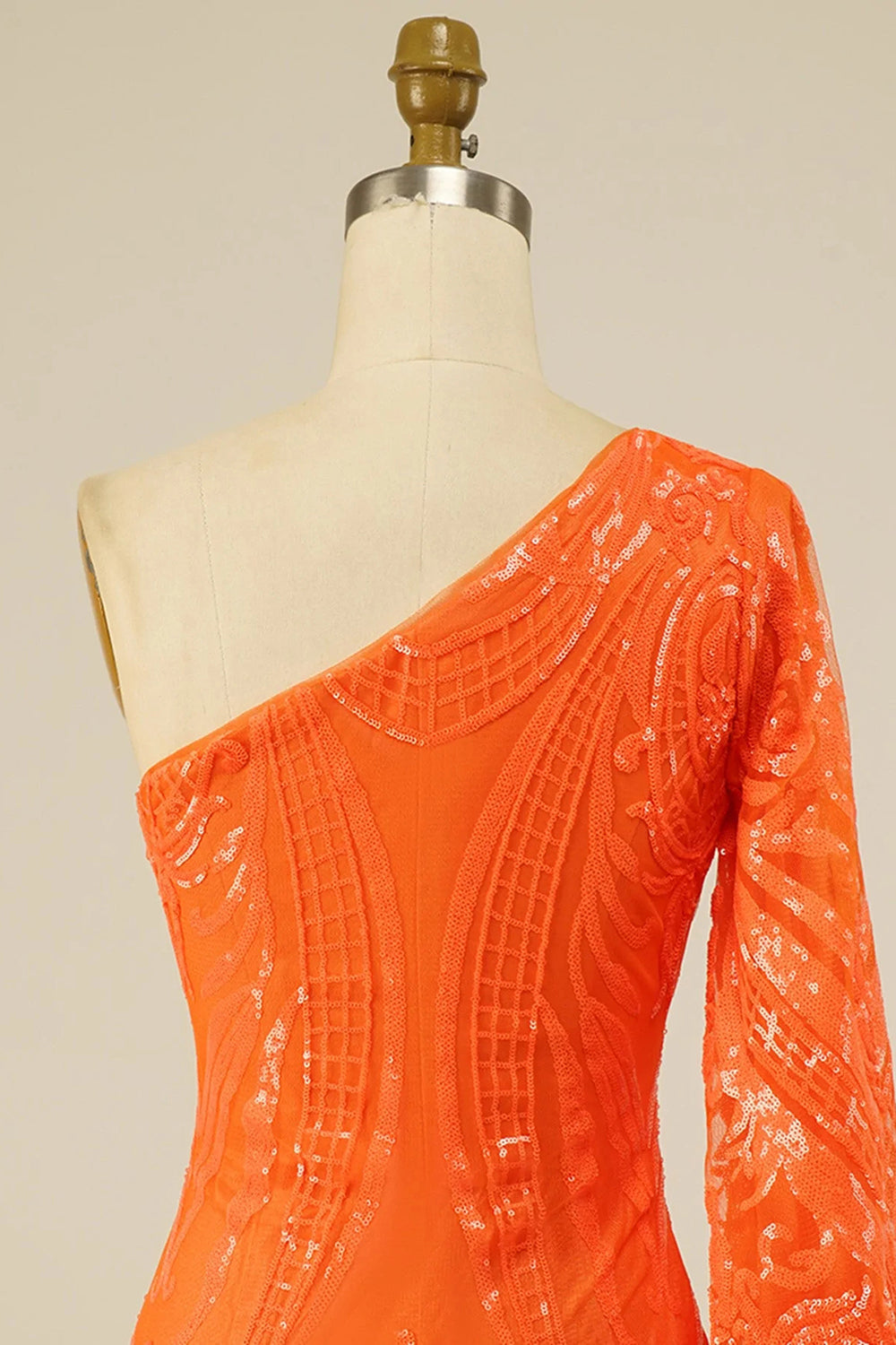 Bodycon One Shoulder Orange Sequins Short Homecoming Dress