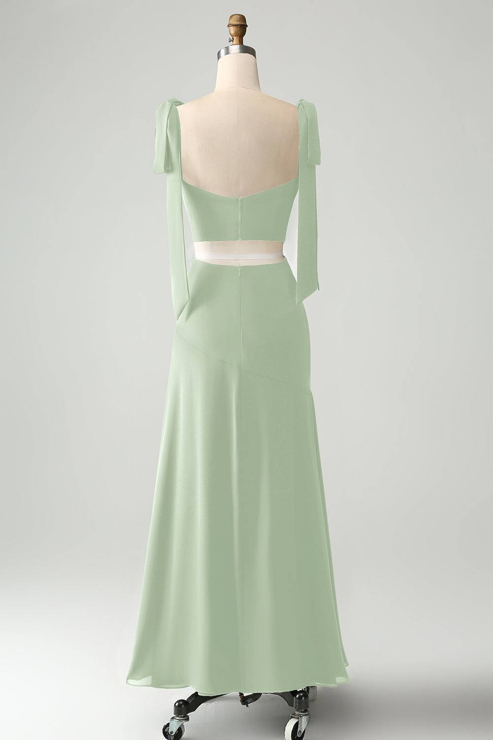 Olive  A Line Spaghetti Straps Floor Length Wedding Guest Dress with Slit