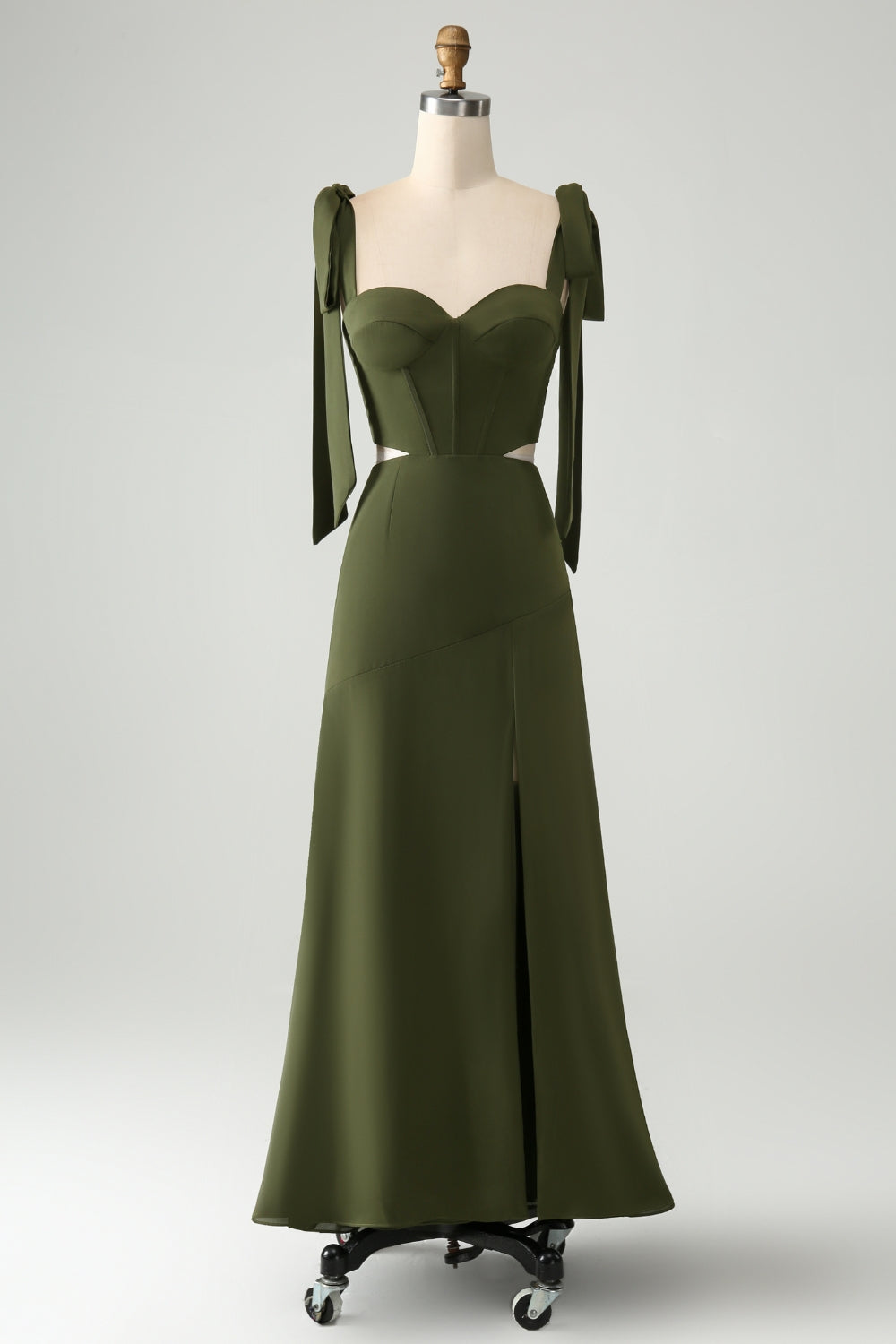 Olive A Line Spaghetti Straps Floor Length Bridesmaid with Slit