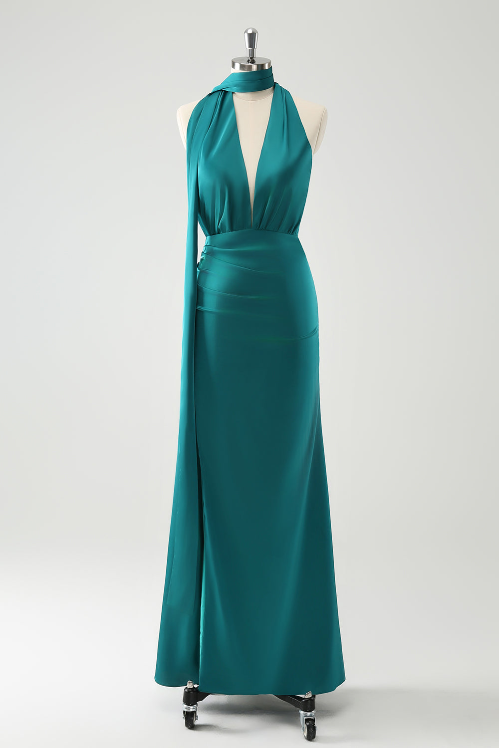 Peacock Sheath V-Neck Backless Wedding Guest Dress with Slit