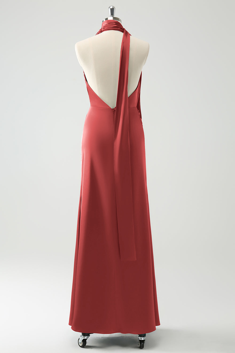 Terracotta Sheath V-Neck Backless Wedding Guest Dress with Slit