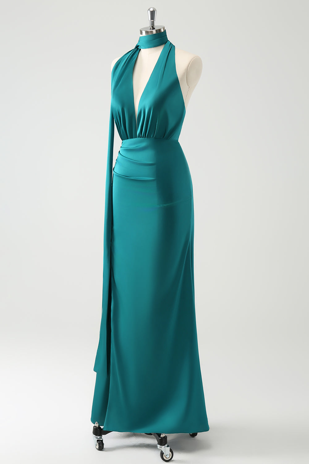 Peacock Sheath V-Neck Backless Wedding Guest Dress with Slit