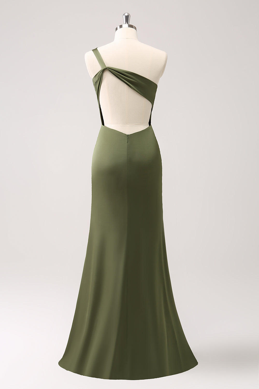 Olive One Shoulder Mermaid Long Bridesmaid Dress with Slit