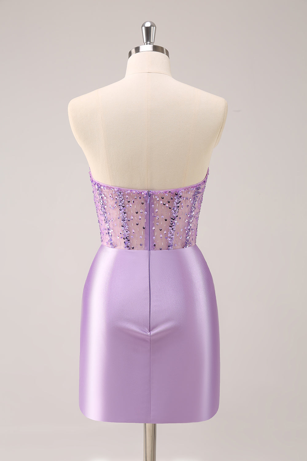 Lilac Strapless Sequins Corset Ruched Tight Homecoming Dress