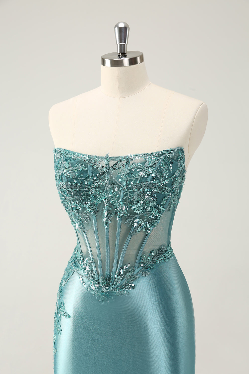 Glitter Peacock Tight Strapless Corset Short Homecoming Dress with  Appliques