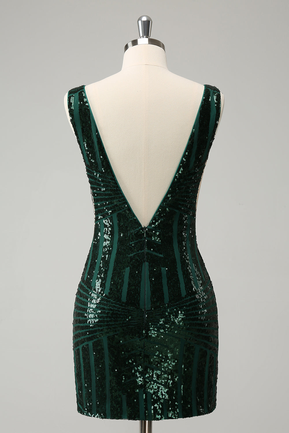 Glitter Dark Green Tight V Neck Sequins Homecoming Dress with Detachable Ruffles