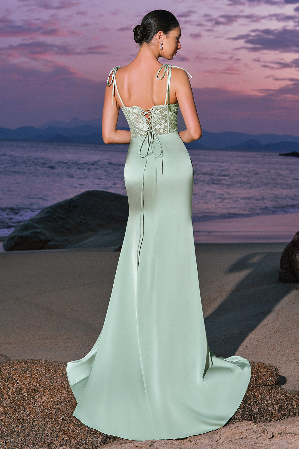 Green Mermaid Satin Bridesmaid Dress with Slit