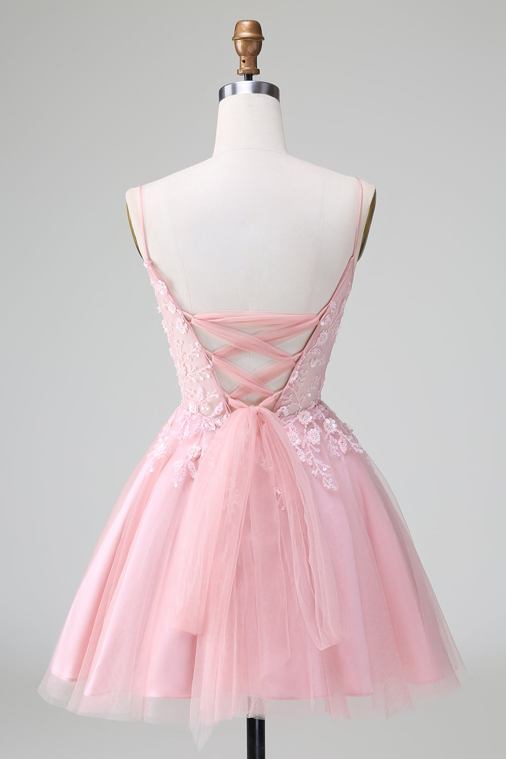 Princess Blush A Line Spaghetti Straps Tulle Short Homecoming Dress with Appliques