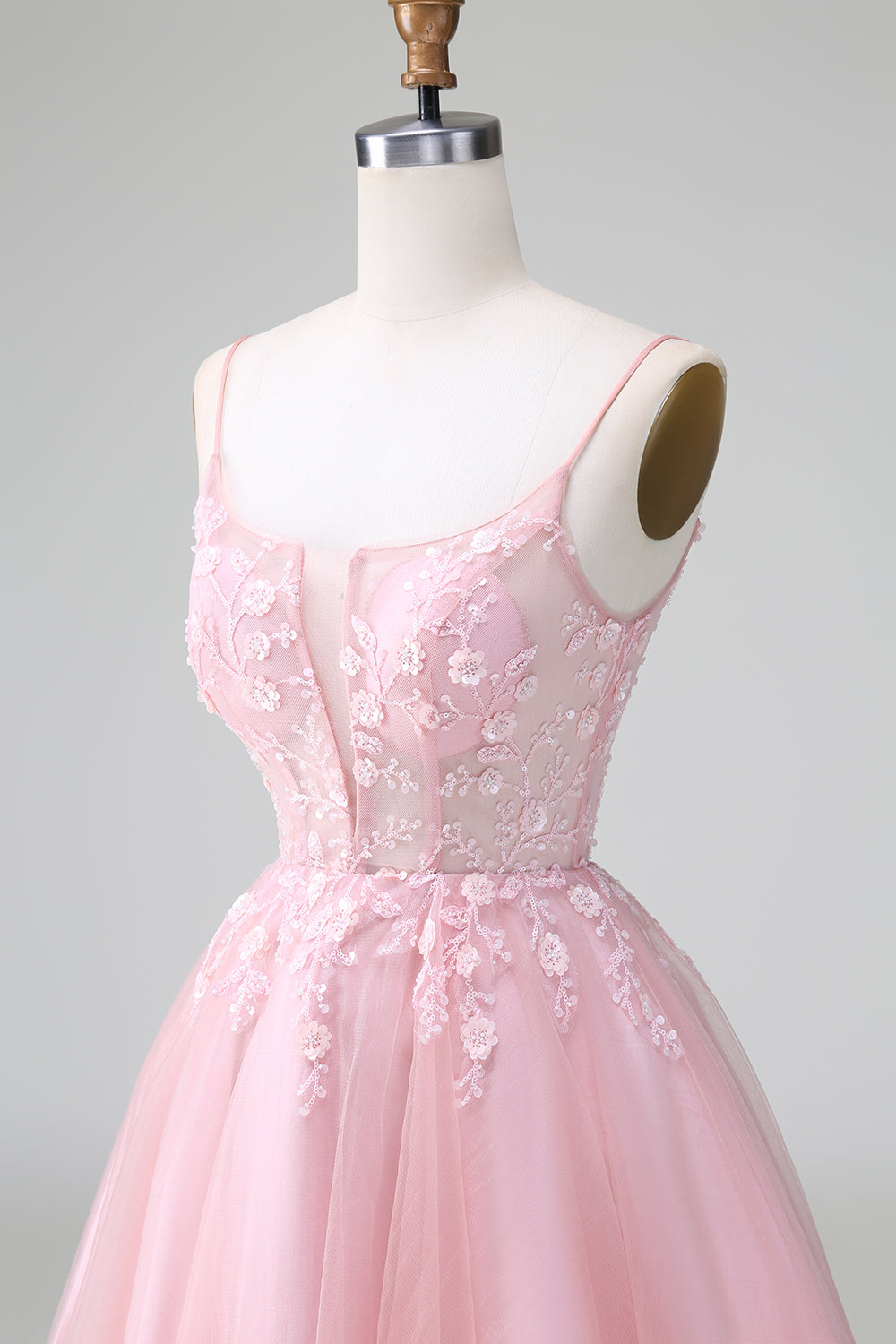 Princess Blush Applique Tulle A Line Short Homecoming Dress