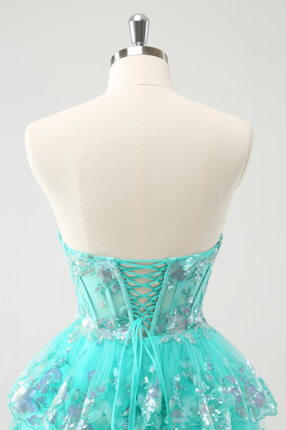 Cute Glitter Green A Line Strapless Sequined Tiered Corset Homecoming Dress