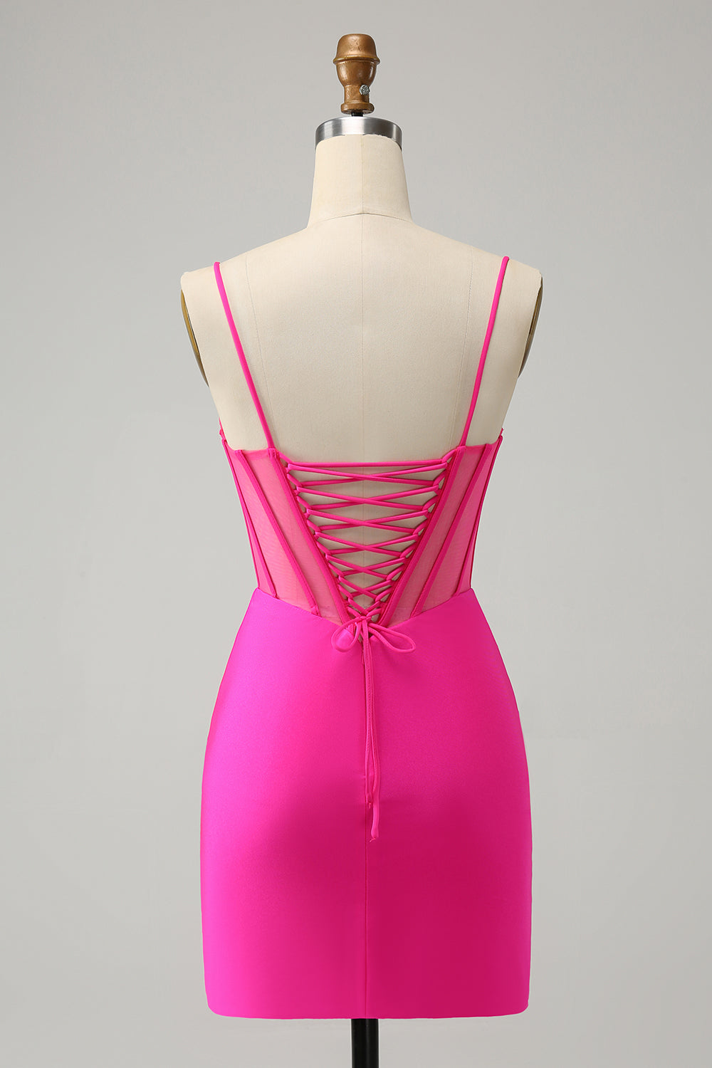 Unique Sparkly Fuchsia Beaded Tight Corset Short Homecoming Dress with Slit