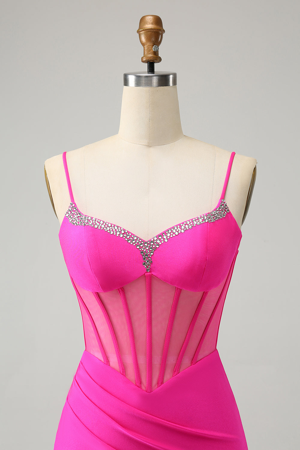Unique Sparkly Fuchsia Beaded Tight Corset Short Homecoming Dress with Slit