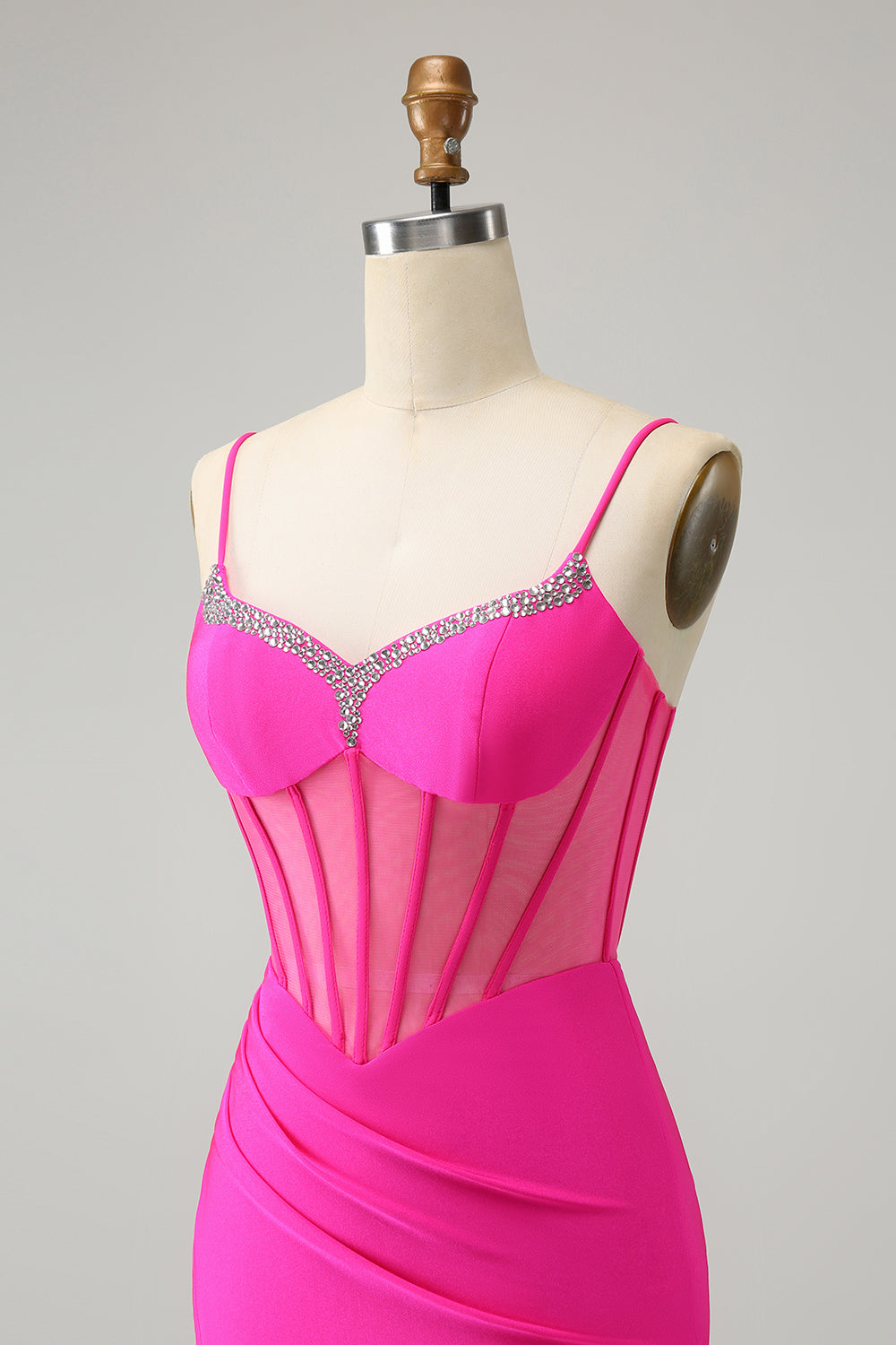 Unique Sparkly Fuchsia Beaded Tight Corset Short Homecoming Dress with Slit