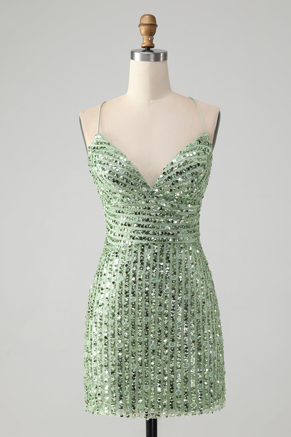 Unique Sparkly Green Tight Sequins Short Homecoming Dress with Lace Up Back