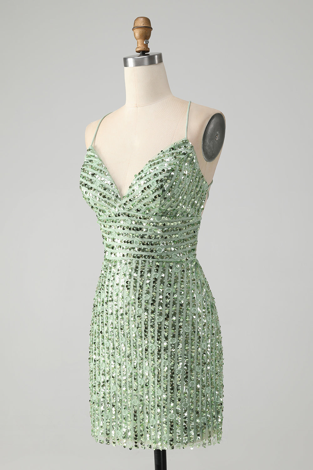 Unique Sparkly Green Tight Sequins Short Homecoming Dress with Lace Up Back