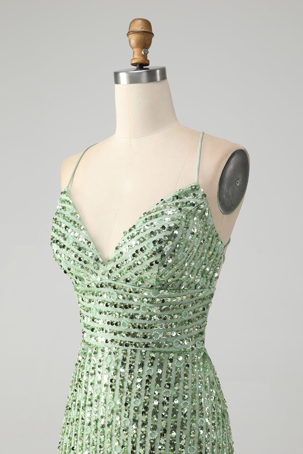 Unique Sparkly Green Tight Sequins Short Homecoming Dress with Lace Up Back