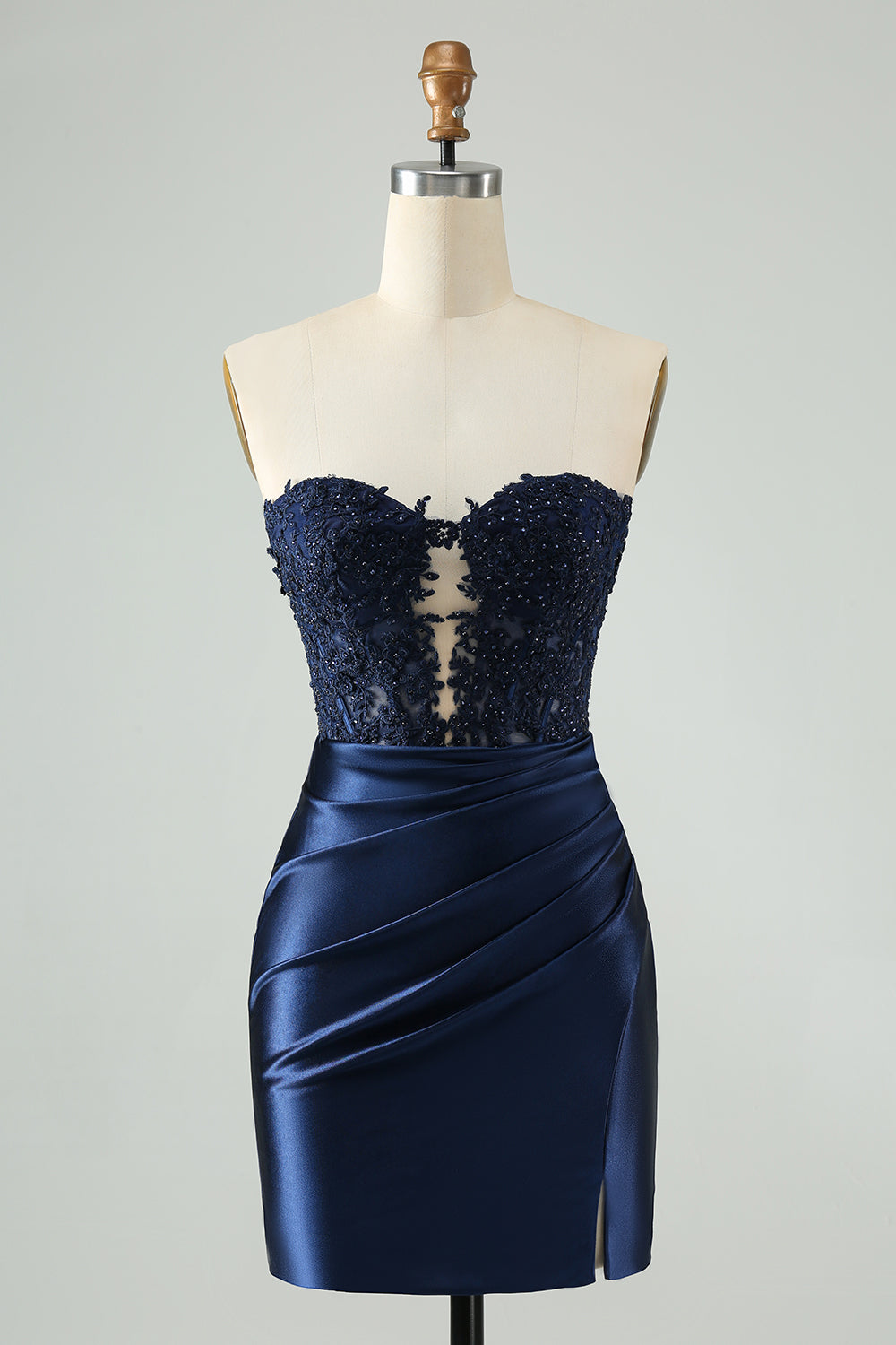 Sparkly Navy Tight Strapless Hollow Out Homecoming Dress with Slit