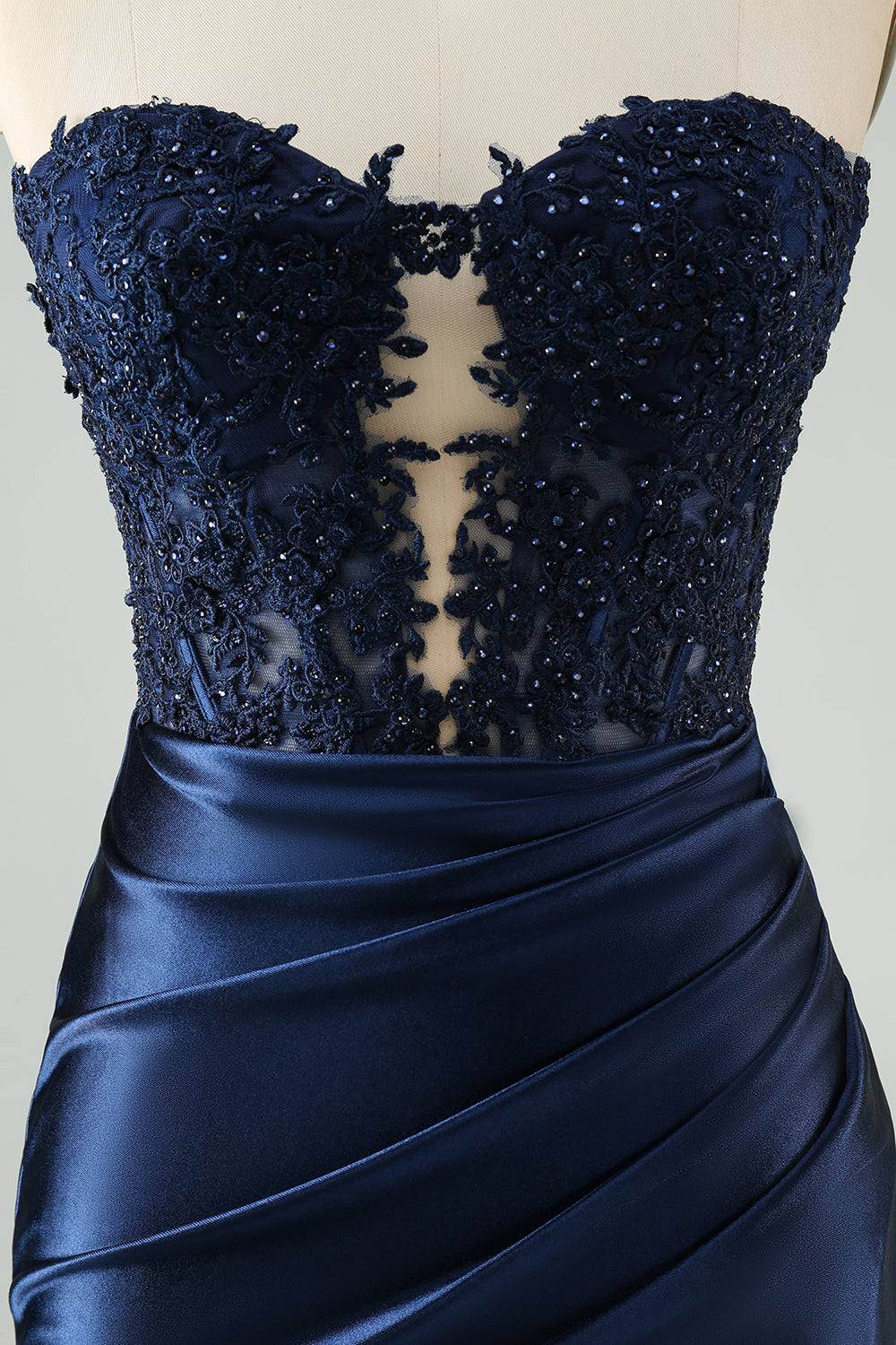 Unique Sparkly Navy Bodycon Strapless Hollow Out Homecoming Dress with Lace